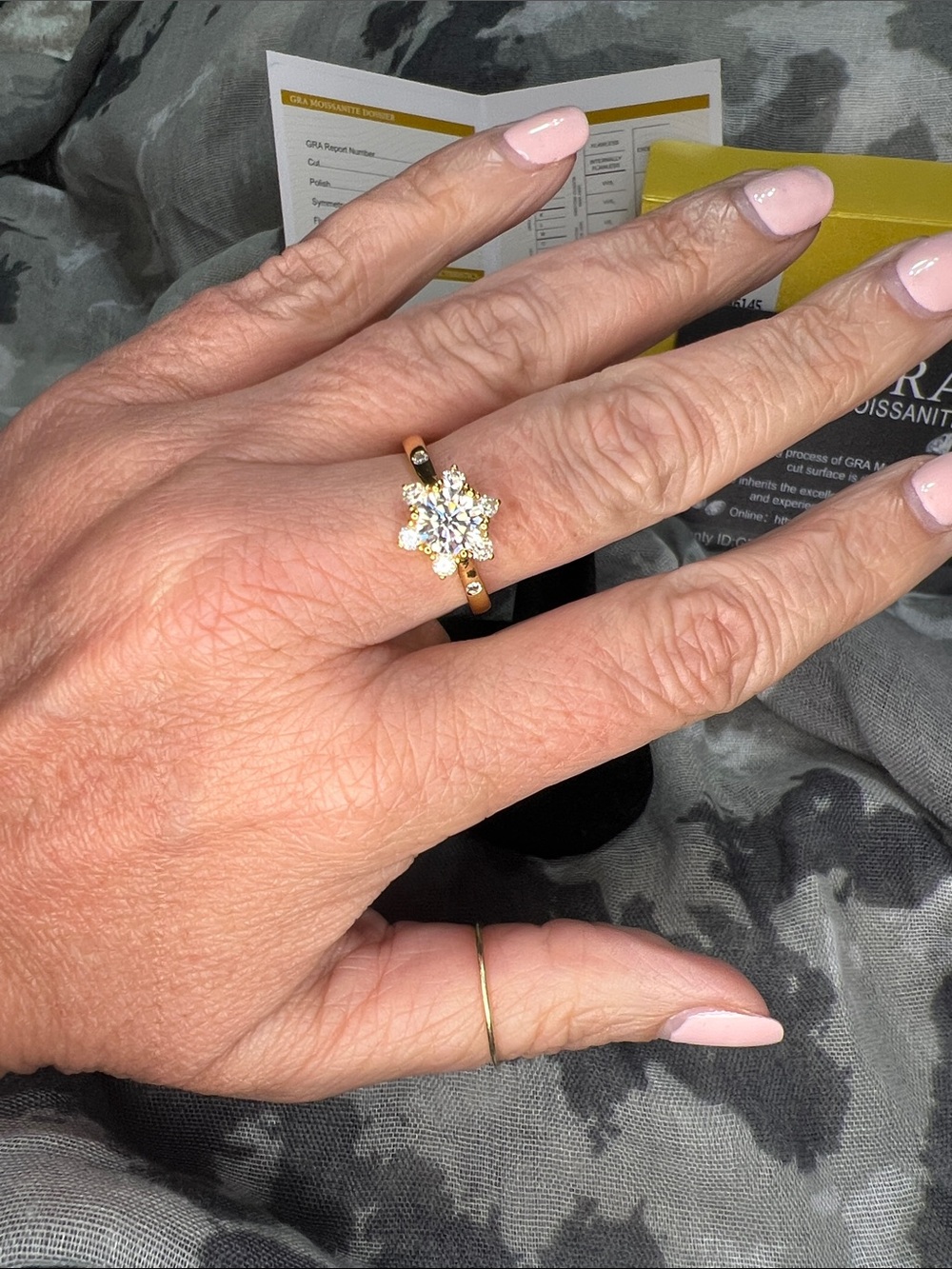 Elegant 18k Gold over S925 Floral Cluster Ring with Moissanite Diamonds